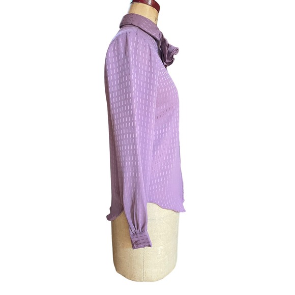 Saks Fifth Avenue Womens Button Down Shirt Purple Long Sleeve Ruffle Neck 6 - Picture 3 of 7